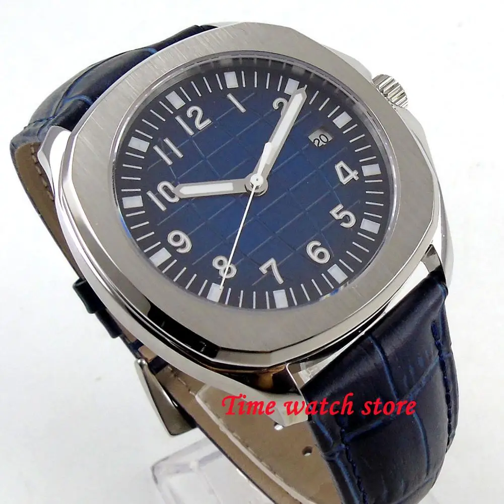 Bliger 40 мм Miyota 8215 квадратные автоматические часы для мужчин сапфировое стекло светящийся черный синий strile циферблат водонепроницаемый кожаный ремешок - Цвет: MINGZHU blue