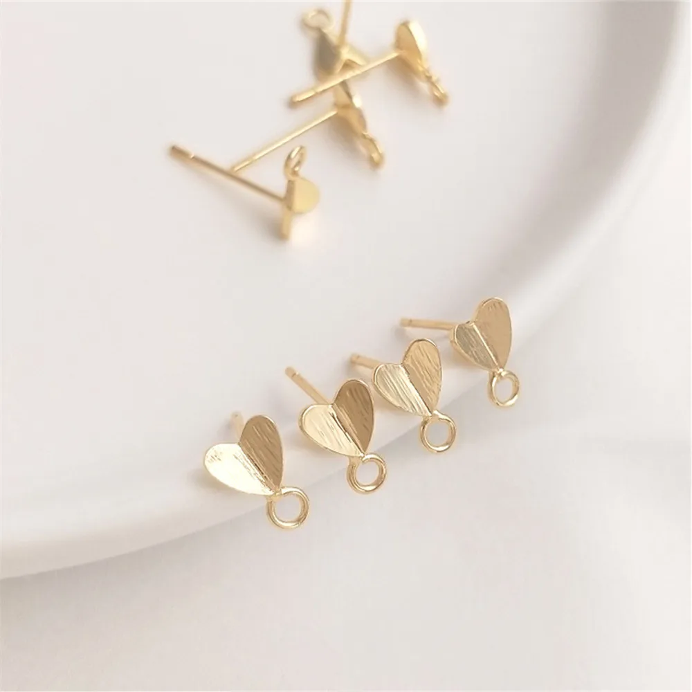 14K Gold Plated Brushed small hearts with rings and earrings with hearts 925 silver needles Diy earrings material