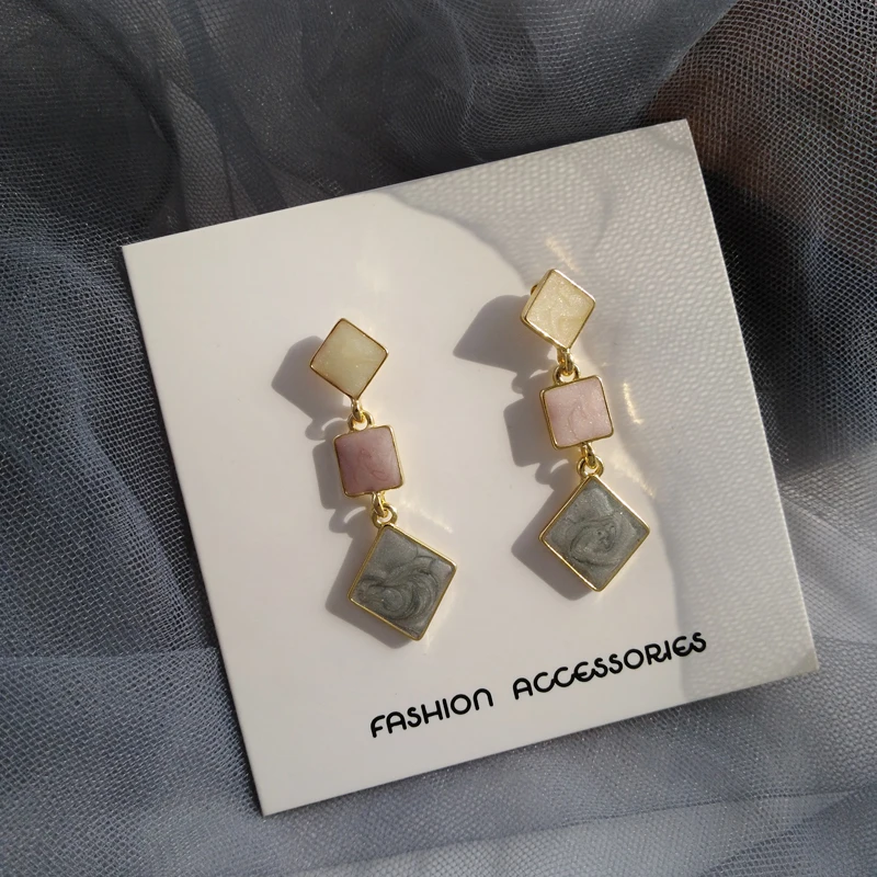 Женские винтажные серьги подвески простые геометрические с квадратной