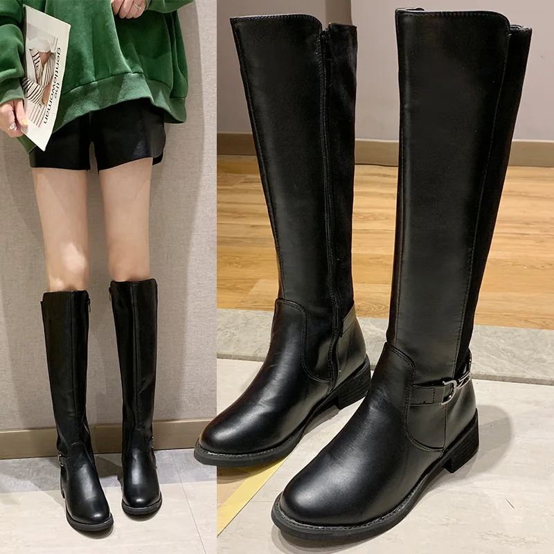 

INS Network Red Child Women's Boots 2019 shi shang xue Thin New Style Winter Chunky-Heel Low Heel zhang tong xie Women's over-th