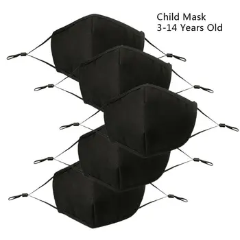 

5Pcs Children Black Mask Dust Proof PM2.5 4 Layer Cotton Face Mouth Mask Kids