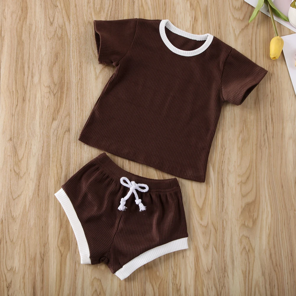 2Pcs 0-30M Infant Baby Girl Boy Clothes Short Sleeve Tops T-shirt+Striped Shorts Pants Outfits Set Summer Soft Loose 2Pcs