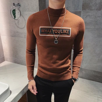 

M-3XL Autumn Winter Letter Sweater Men Streetwear Slim Fit Embossing Mens Pullovers Warm Knitted Pull Homme Casual Men Sweater