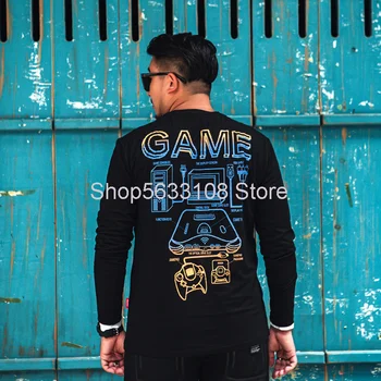 

T1506 Shirt Big Size Men's Wear Fat Man Long Sleeve T Shirt Letter Printing Leisure Loose Vacation Autumn Autumn