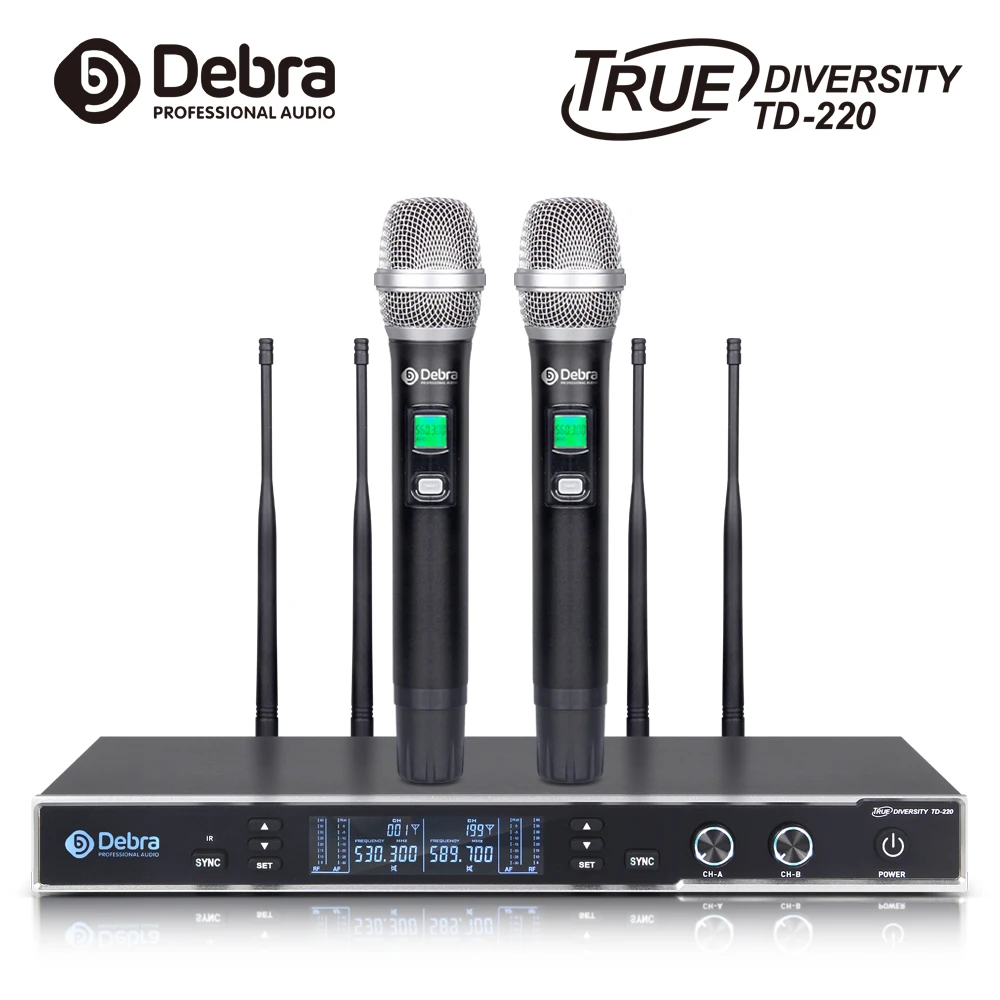 Настоящее разнообразие! TD-220 Профессиональный 2 канала UHF Беспроводной система микрофонов беспроводные Беспроводной для вокала певица караоке