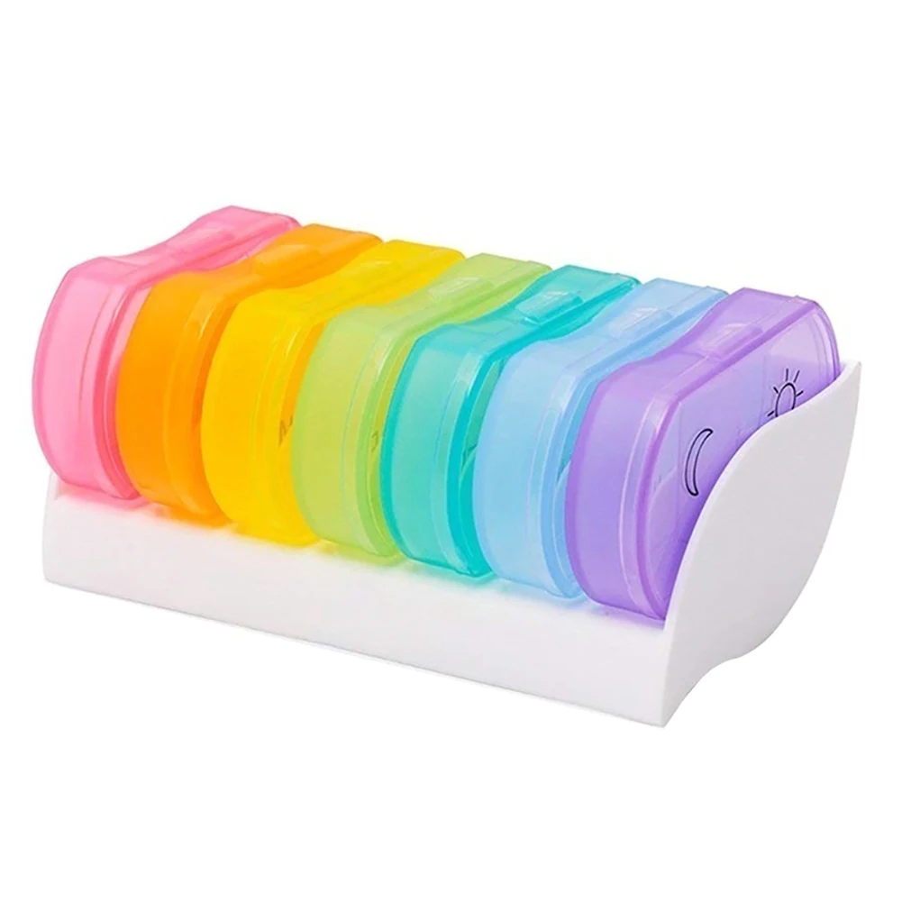 Portable Rainbow 7 Days Pill Medicine Box Travel Weekly Medicine Health Storage Pill Box Organizer Dispenser Pill Cutter Case