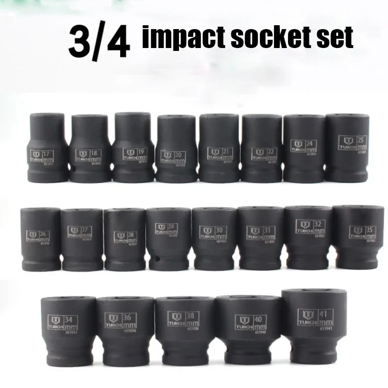 

3/4" Impact Socket CR-V Heavy Duty Socket 17-41mm Hex Black Air Sockets for Pneumatic Wrench Head Car Auto Truck Repair Tools