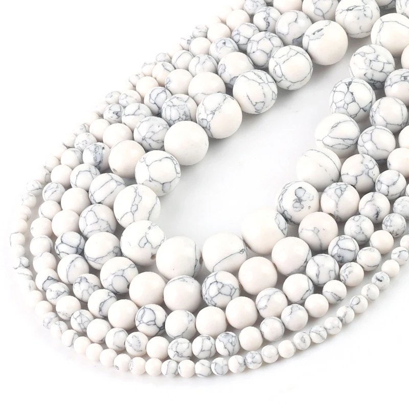 Loose-Beads Turquoises Jewelry-Making 12-Bracelet White Howlite Natural Wholesale Round