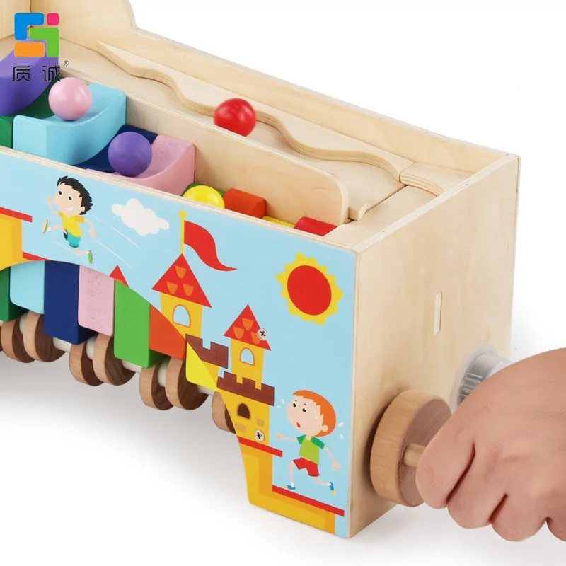 

Children Hand-cranking Ball Bearing Game on Stairs Baby Early Childhood Educational Wood Ladder Bucket Sound with Musical Toy
