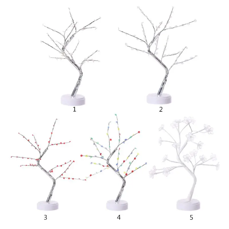 USB Simulation Tree Desk Lamp Creative Star Snowflake Heart Blossom Holiday Home