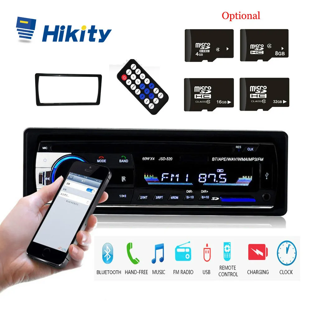 Hikity 1 Din JSD-520 Bluetooth радио SD MP3 плеер автомагнитолы стерео FM/USB/Радио пульт дистанционного управления для телефона Автомагнитола
