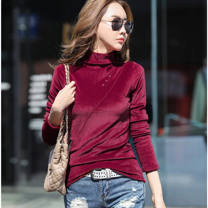 BOBOKATEER velvet christmas t-shirt women clothes camisas mujer long sleeve t shirt women tshirt fashion tee shirt femme