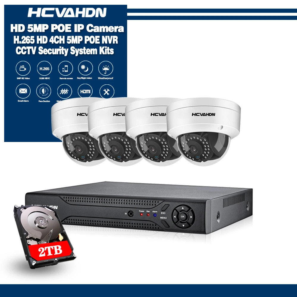 

HCVAHDN 4CH 5MP POE NVR Kit Security Camera System 5MP 4MP 2MP IR Outdoor CCTV Dome POE IP Camera Video Surveillance Set