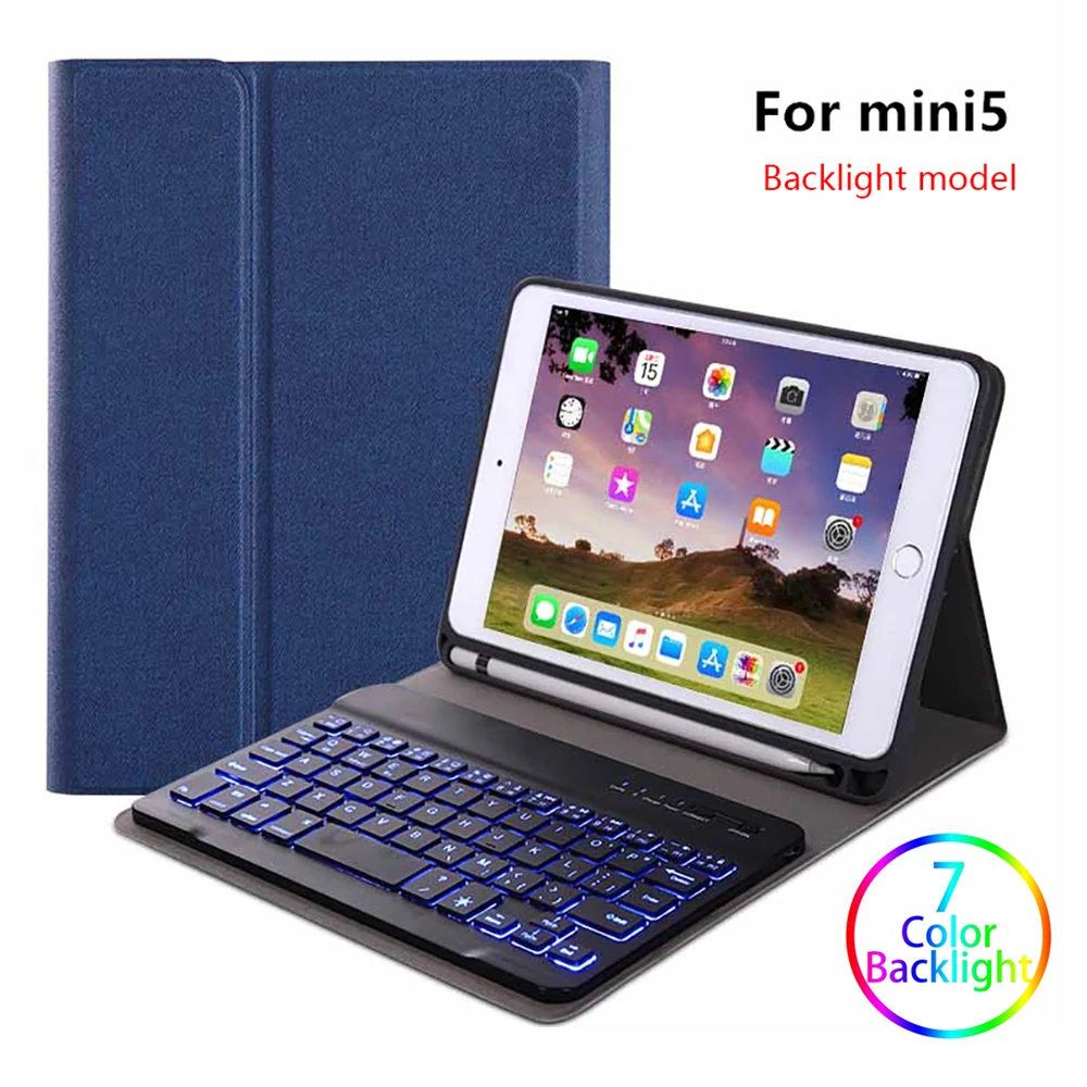 

US Backlit Keyboard Case For iPad Mini 4 iPad Mini 5 iPad Mini 2019 Tablet Case with Pen Holder Bluetooth keyboard Leather Case