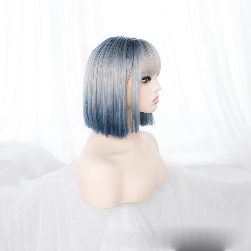 Perucas de Cabelo para Meninas Yiyaobess Lolita Peruca Sintética Curta Cosplay Vermelho Azul Roxo Verde Ombre Ondulado Presente Pelucas Naturales 29 High Quality Apliques e perucas