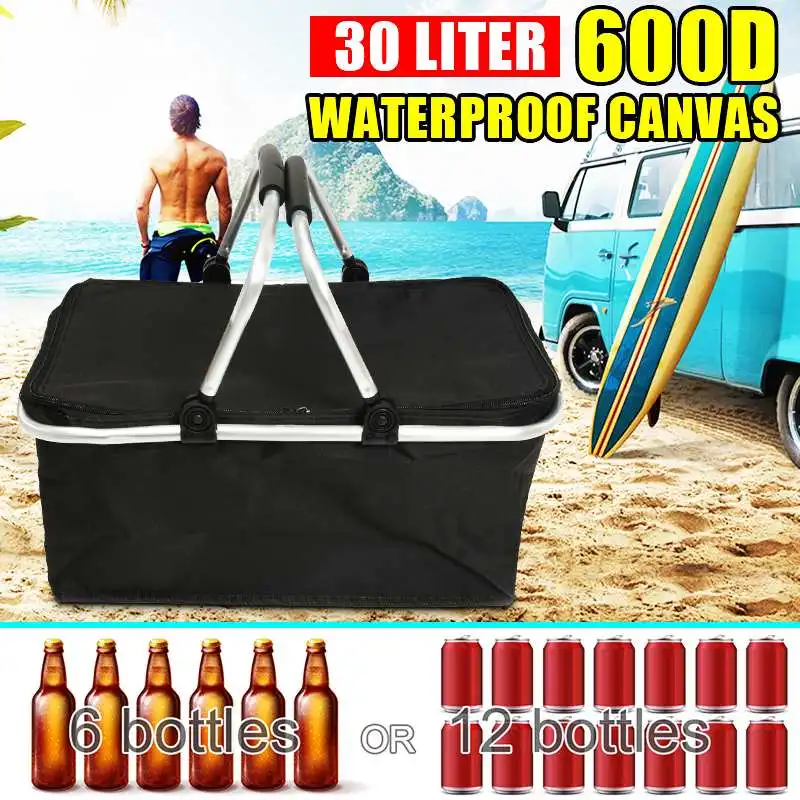 

46cm x 28cm x 24cm 30L Folding Picnic Camping Insulated Cooler Cool Hamper Storage Basket Bag Box outdoor Picnic Bags
