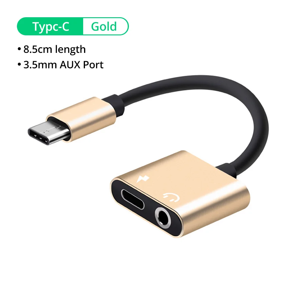 FONKNEN 2 в 1 usb type C до 3,5 мм конвертер USB-C адаптер для быстрой зарядки адаптер для наушников Разъем для наушников кабель для зарядки - Цвет: gold
