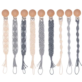 

Infant Toddler Weaved Teething Toy Baby Dummy Chain Pacifier Clip Crochet Cotton Soother Wooden Beads Holder Nipple Clip