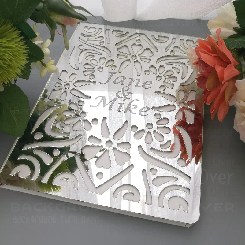 Guest Book Wedding Guestbook Personalized Mirror Signature Decor Engrave Carve Gifts For Guests Cover Gift Album G009