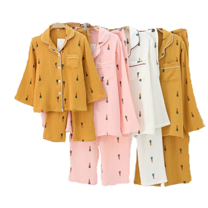 

Mother/Father/Kid Korean Long-sleeved Cotton Crepe Pajamas Family Matching Clothes Cartoon Casual Mother and Daughter Clothes