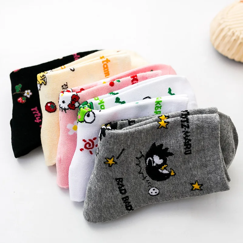 Носки Kawaii из чистого хлопка с рисунком кота кролика женские носки средней длины