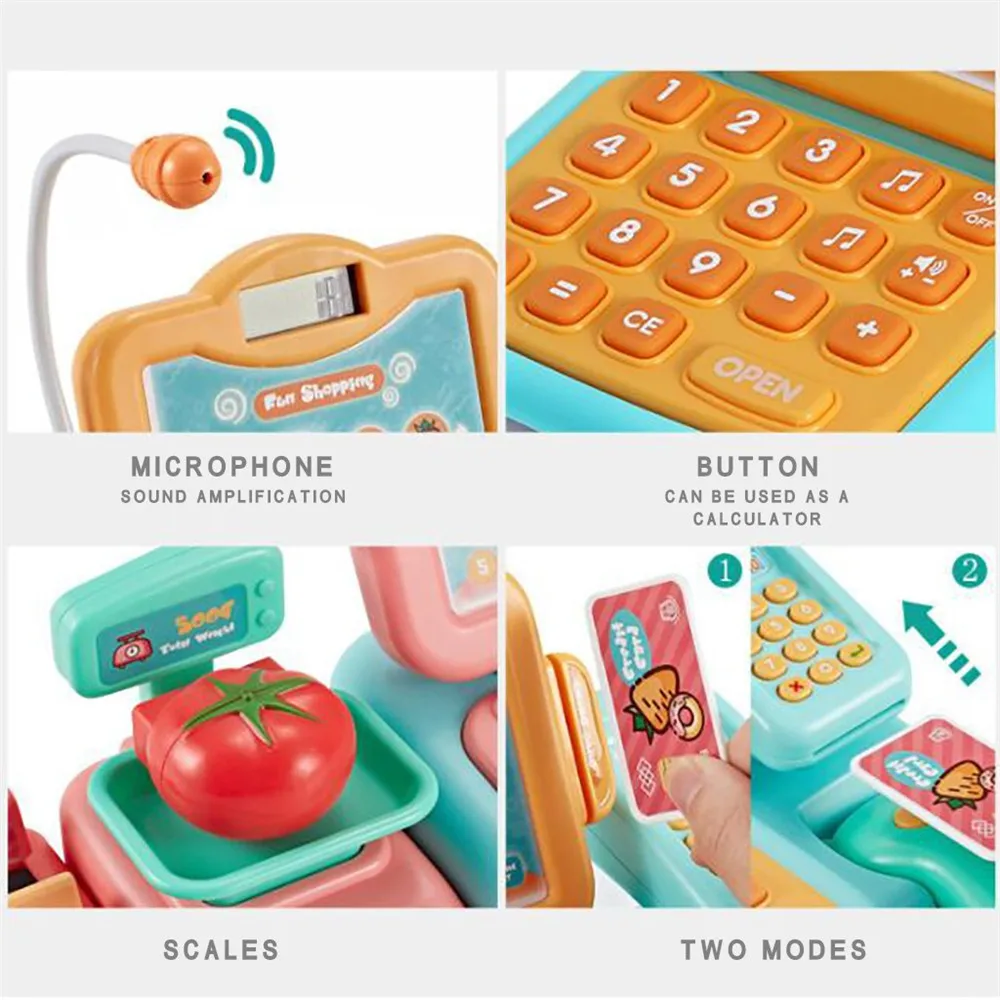 Simulated Supermarket Checkout Cashier Cash Register Toy Kids Pretend Play Toys Cash Register Electronic Toys for Children