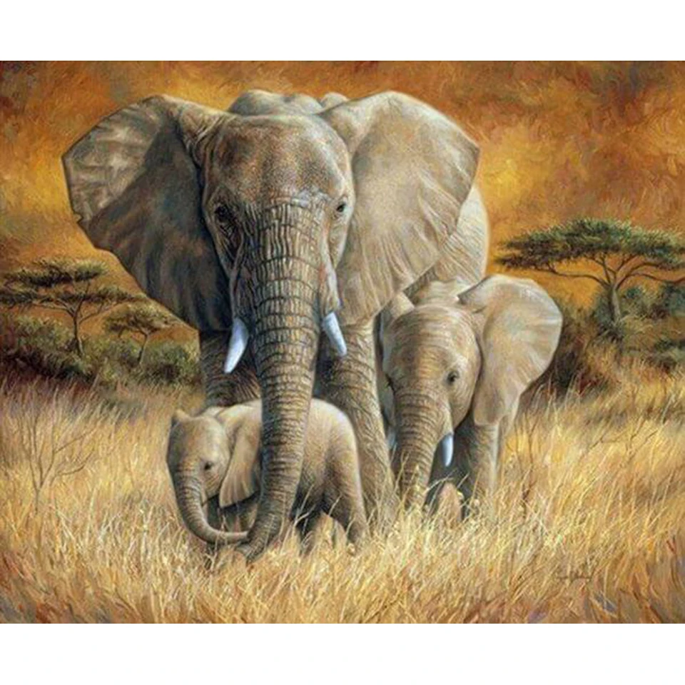 Elephant Mommy Babes on African Grassland Home Decor DIY Hanging Mosaic Painting Full Square Drill 5D Diamond Christmas | Дом и сад