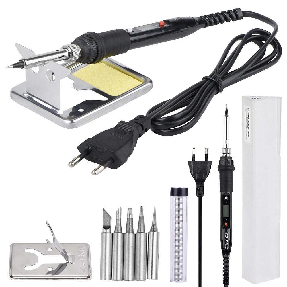 80W Iron Kit Горячие Продажи 220 В 60 Вт Регулируемая Температура Электрический Паяльник Мини Припоя Ручка Тепло Карандаш С 5 шт. Советы ЕС Plug - Цвет: 80W Iron Kit
