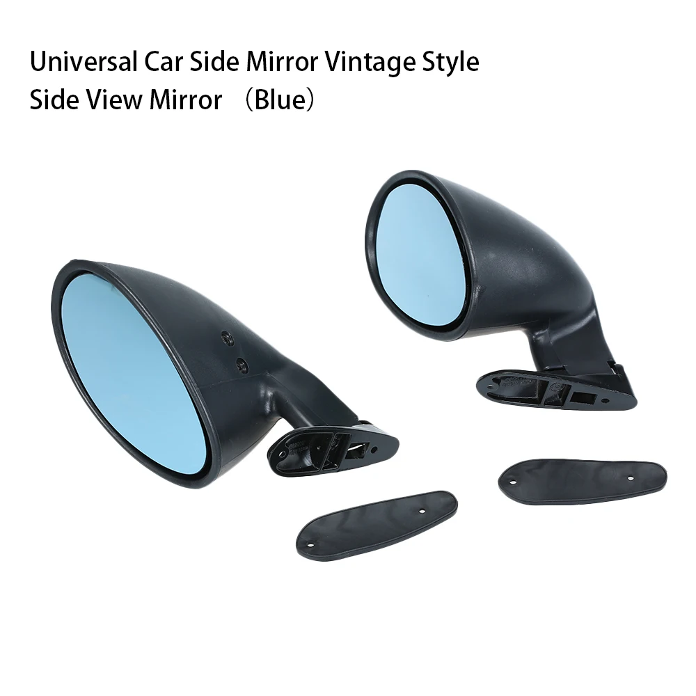 Pair Vintage Black California Classic Style Car Door Wing Blue Side View Mirrors