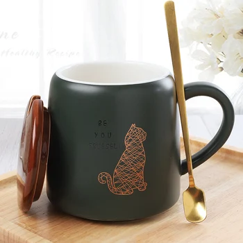 

Large Tea Cat Mug Animals Lid Spoon Ceramic Unique Novelty Coffee Cups Cute Couple Tazas Para Cafe Porcelain Mug Blue KK60MK