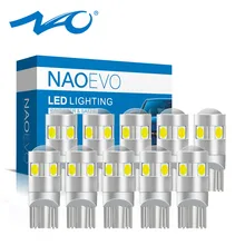 NAO 10 шт. t10 Автомобильный светодиодный светильник W5W светодиодный лампы Супер яркий 1,6 W 3030 SMD 194 168 12V 6000K белый янтарь синий и красный цвета авто чтения светильник