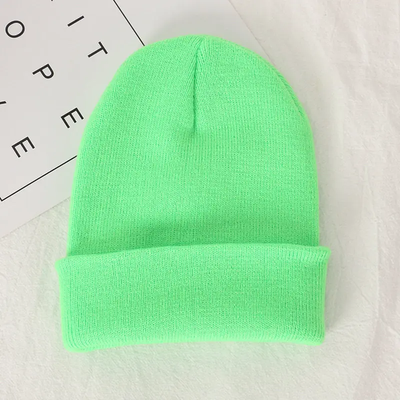 Fluorescence green Miya Mona/Новые Осенние вязаные шапки для женщин; тонкая вязаная зимняя шапка; однотонная шапка ярких цветов для девочек - Цвет: Fluorescence green