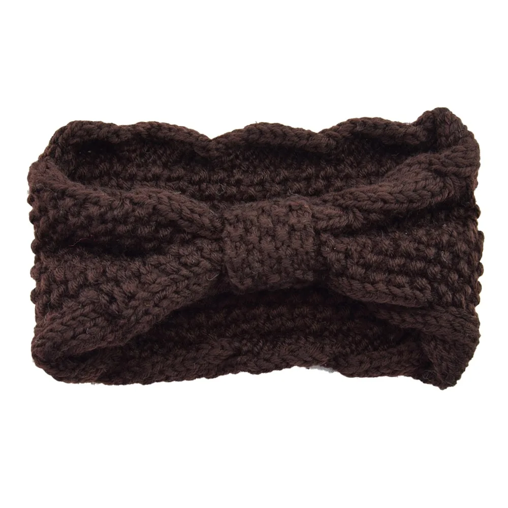 Molans Bow Twist Wide Headband Ladies Solid Winter Crochet Knitting Woolen Warm Stretch Headbands Handmade Hair Accessories - Цвет: Кофе