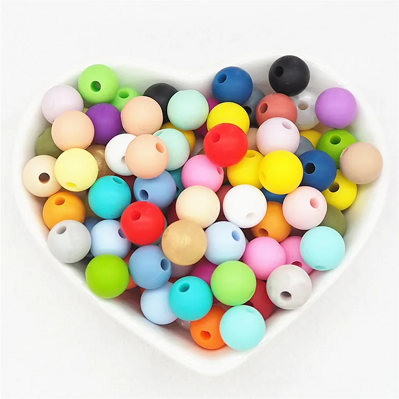 Chenkai 100pcs 9mm Silicone Teether Beads DIY Baby Chewing Pacifier Dummy Sensory Jewelry Toy Making Round Beads