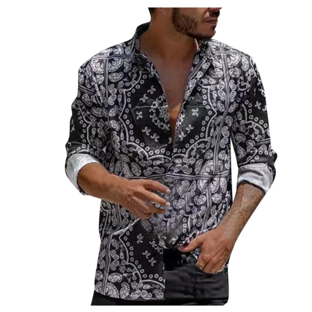 Men's Floral Shirt Long Sleeve Casual Shirt Fashion Rose Flower 3D Printed Turn-down Collar Slim Hawaii For Mens
