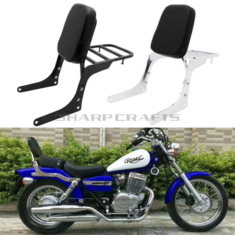 Black Backrest Sissy Bar With Luggage Rack And Comfortable Pad For Honda Rebel 250 CMX 250 CA250 All Year 