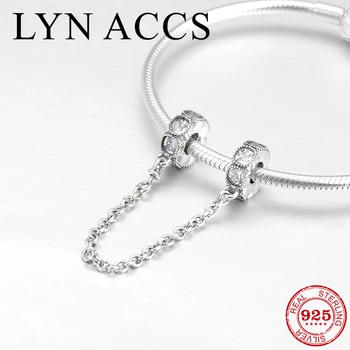 

Luxury Sparkling CZ round 925 Sterling Silver Charm Safety Chain Beads Jewelry making Fit Original European Charms Bracelet DIY