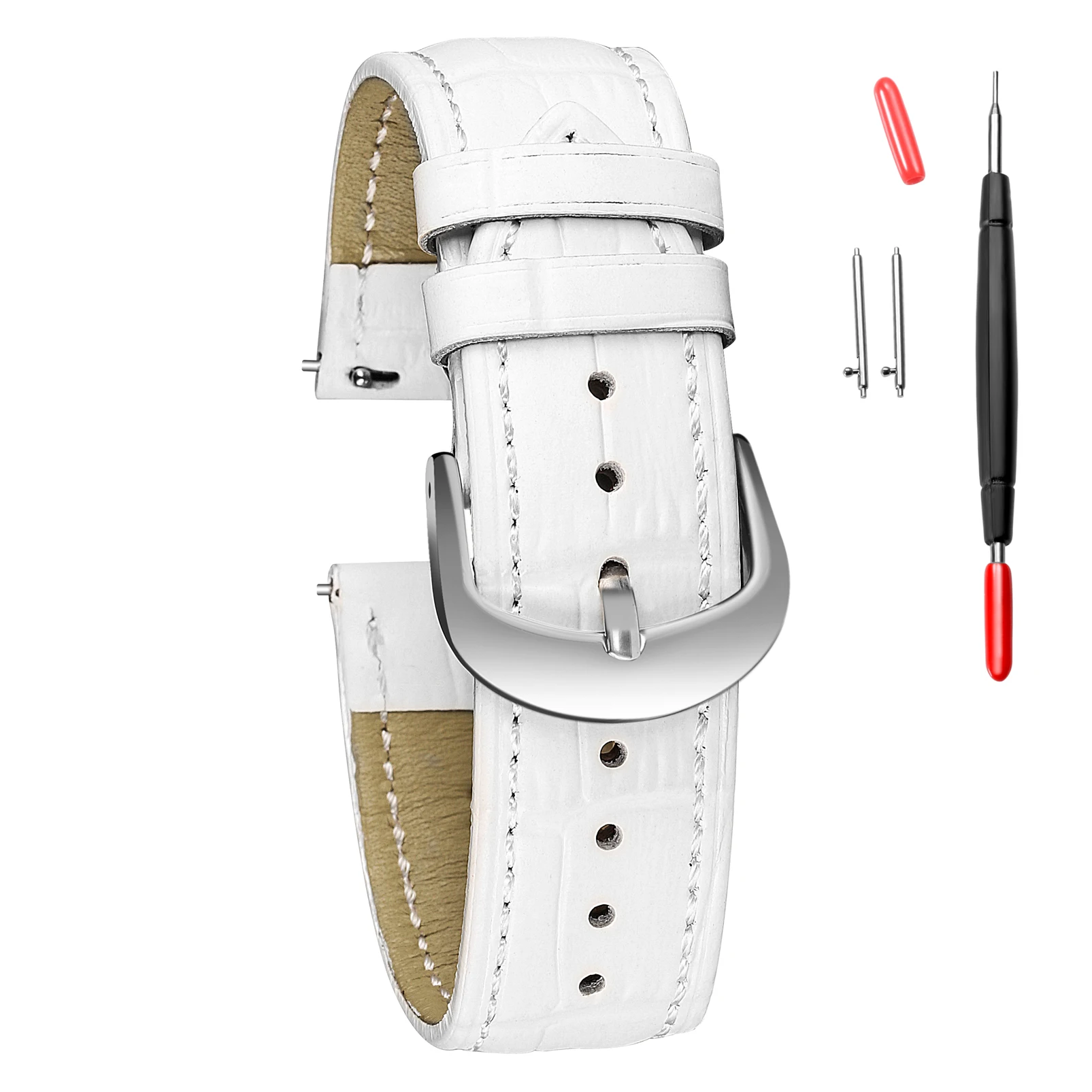 Аллигатор тиснением кожаные часы полосы Quick Release Белый ручной работы Топ зерна