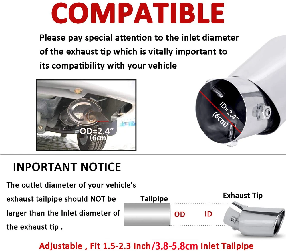 1.5-2.25 Inch(3.81cm-5.7cm) Adjustable Inlet Exhaust Tips Bolt-On Design Chrome Plated Stainless Steel Exhaust Tailpipe Tips exhaust muffler tip,exhaust trim pipe
