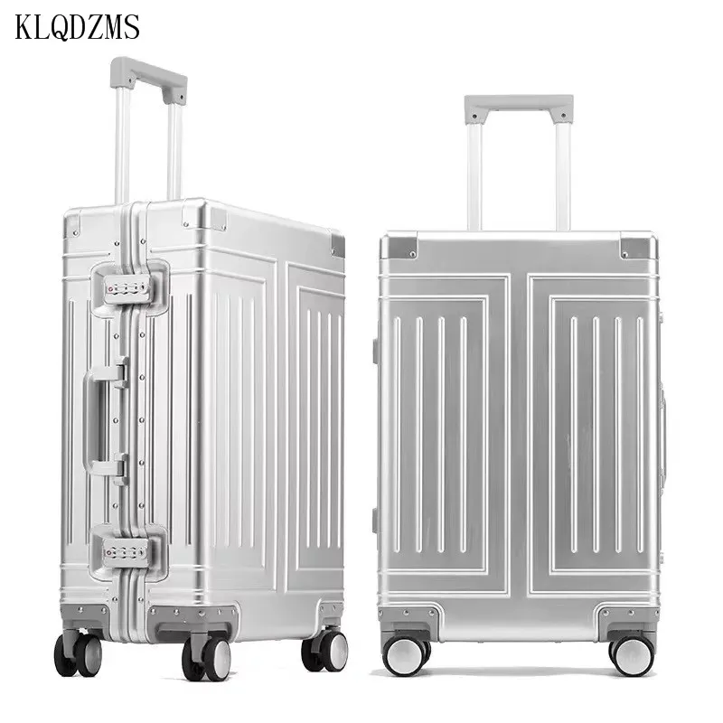 KLQDZMS 20’’24’’26’’29 Inch All Aluminum Alloy Fashion Business Suitcase   Removable Lining Retro Travel Trolley Luggage Bag