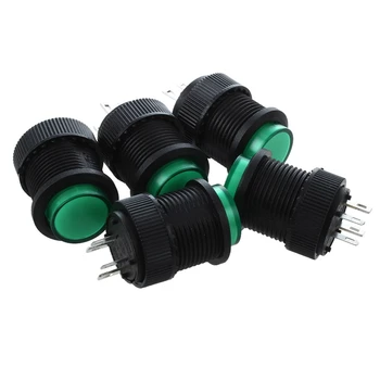 

5 Pcs 4 Terminals Latching Type Green LED Lamp Round Push Button Switch DC 3V