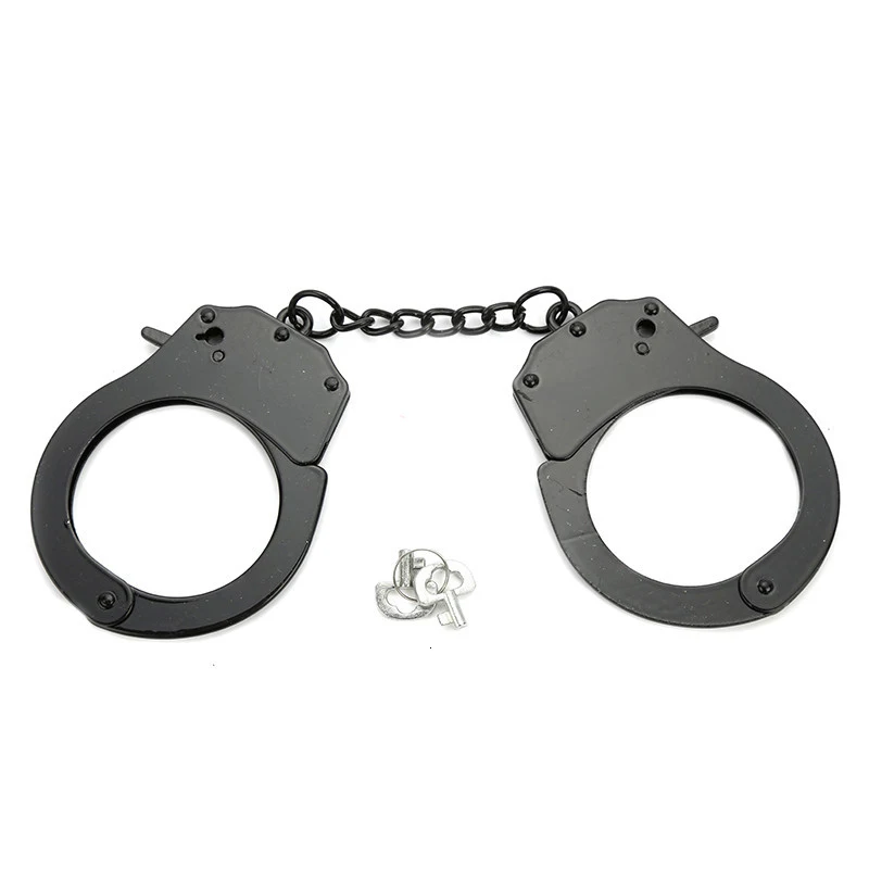 Warm pretend to play Silver Black Metal handcuffs with key role playing tool toy boy difficulty accessories game