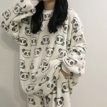 Warm Pijamas Set 2pcs/set Lingerie Cute Sleepwear Set Flannel Womens Winter Pajama Nightwear Velvet Cartoon Home Suit Thick