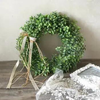 

Artificial Leaf Wreath With Bow Door Hanging Wall Window Decoration Wreath Holiday Festival Wedding Decor