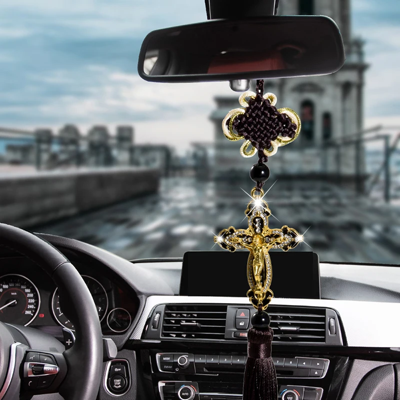 Car Pendants Auto Decoration Jesus Figurine Cross Hanging Automobiles
Rear View Mirror Christian Suspension Decor Accessories