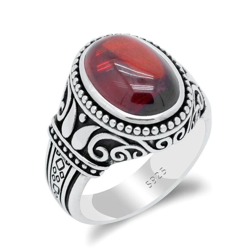 925 Sterling Silver Ottoman Sultan Style Turkish Handmade Men/'s Ring Classic Ring, Gift Garnet Gamstone Ruby  Stone