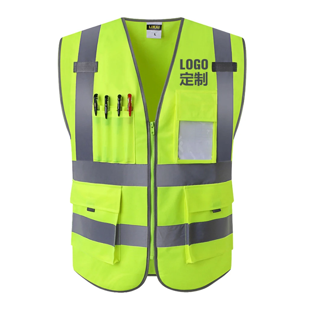 4 Pockets Class 2 High Visibility Zipper Front Safety Vest With Reflective Strips