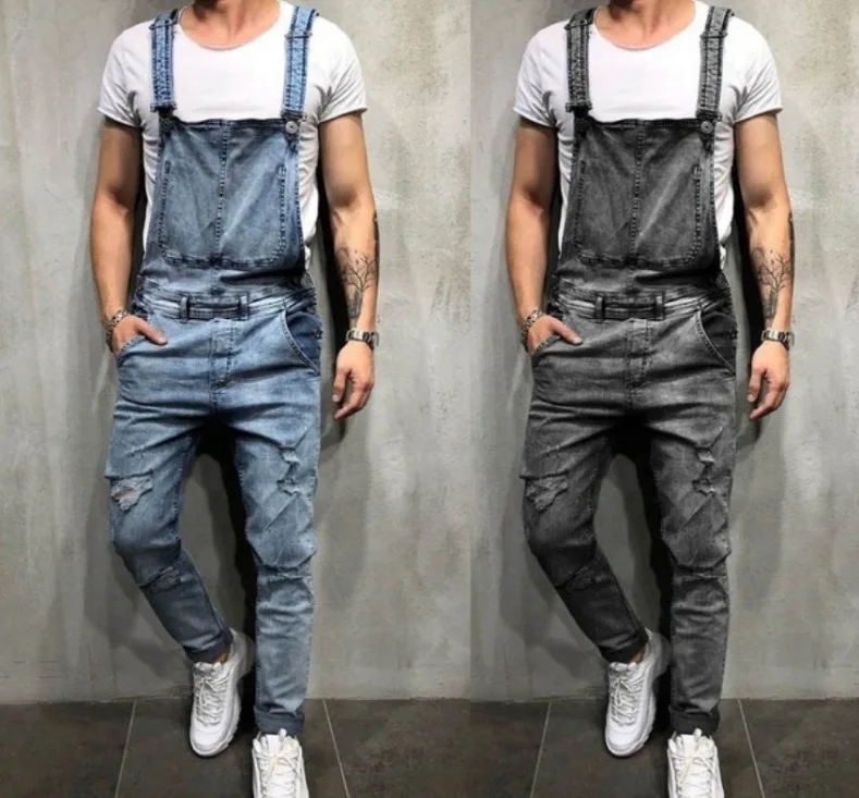 New Men Casual Korean Style Jeans Denim Fashion Bib Jumpsuit Retro Pants Plus Size slim straight jeans