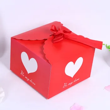 

22*22*14cm Red Candy Packaging Gift Box, heart shape Cake Cookie candy paper box, Wedding Nougat Packaging Boxes 50pcs/lot