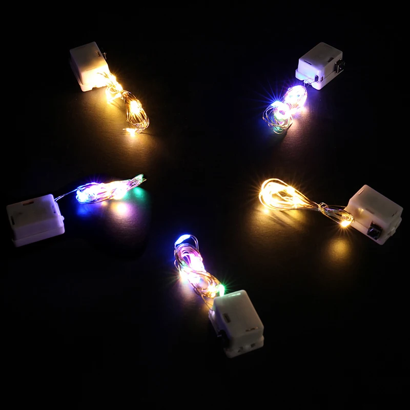 10 배 포함 배터리 3 모드 1M 2M LED 스트링 라이트, 휴일 조명 패어리 화환 크리스마스 트리 웨딩 파티 장식